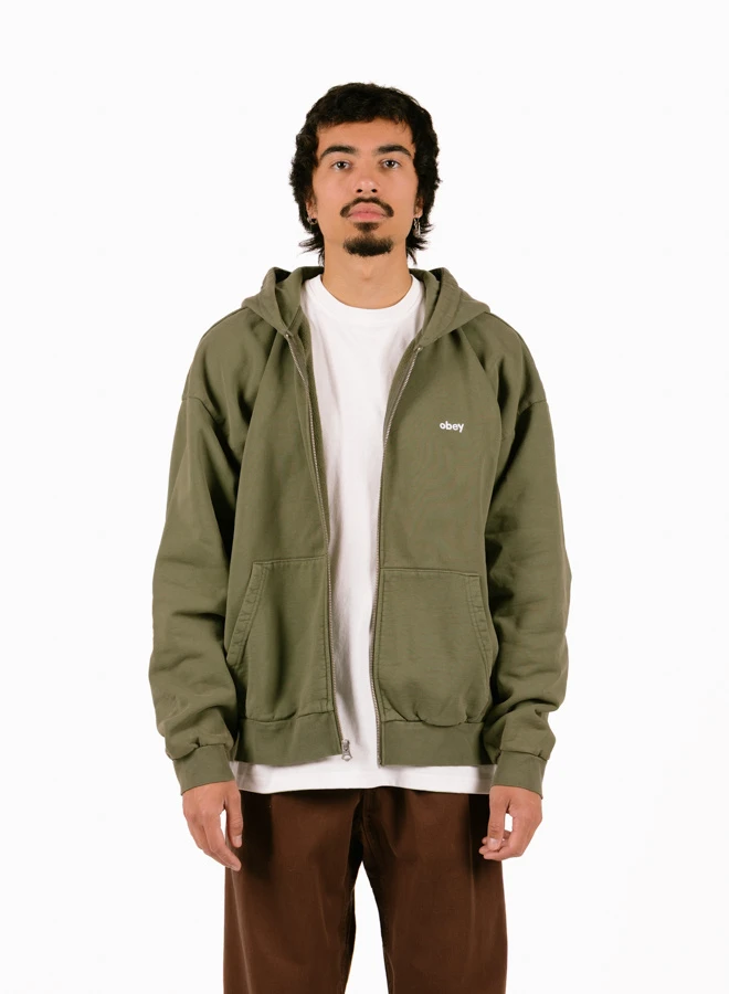 OBEY Lowercase Pigment Zip Hood Pigment Deep Lichen Green 1 OBEY Lowercase Pigment Zip Hood Pigment Deep Lichen Green